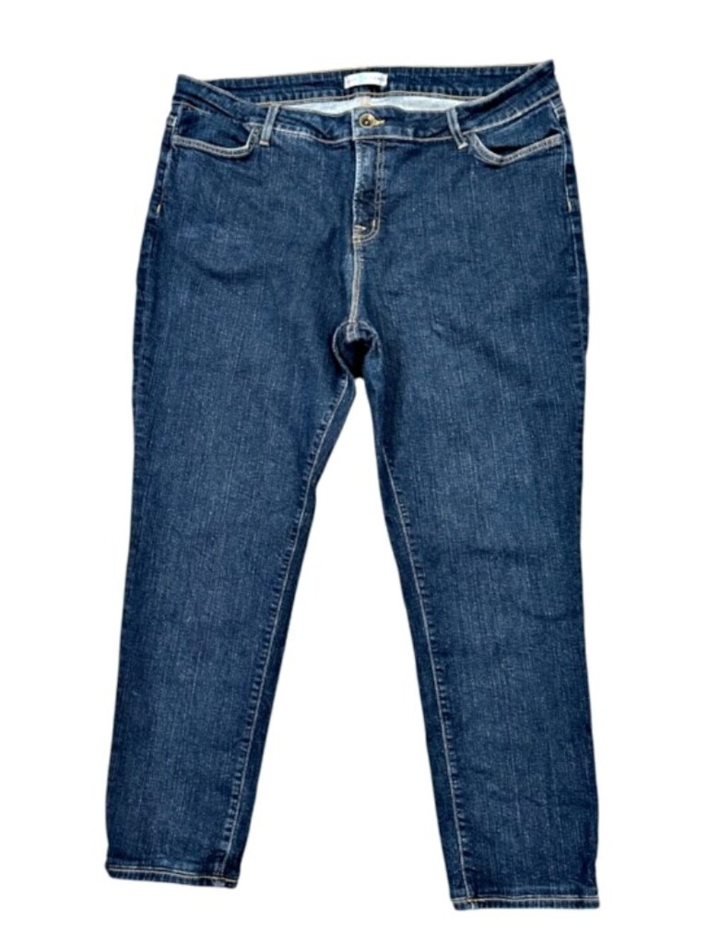Women Size 18W Dark Wash Stretch Skinny Jeans Blue Essence Made USA Cropped Plus